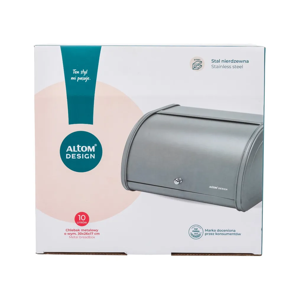 Chlebak metalowy z pokrywą Altom Design szary 30 cm - altom.pl