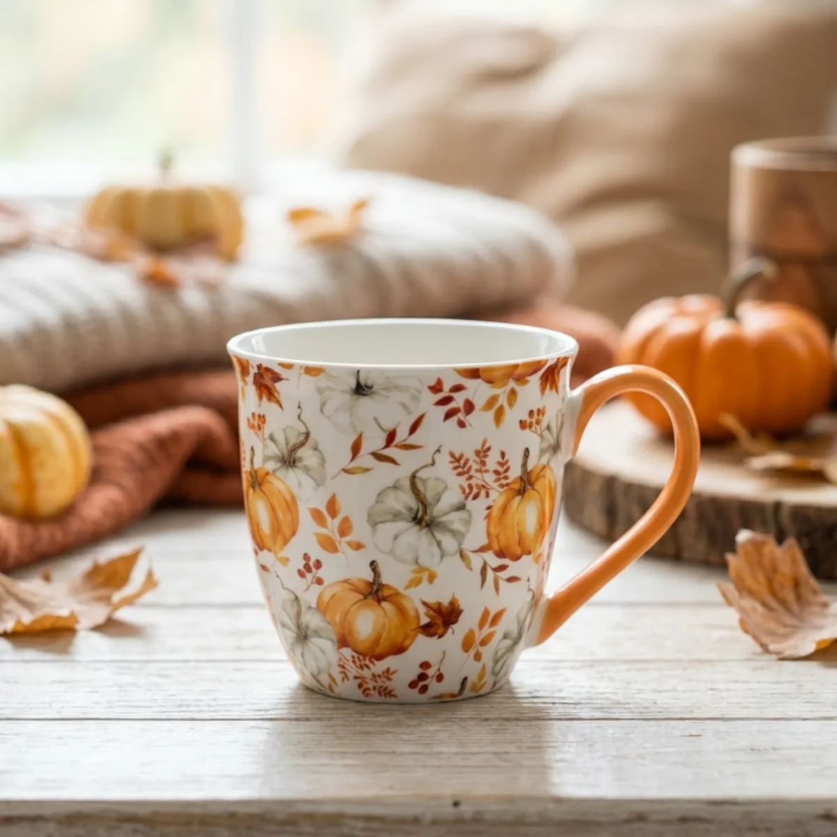 Duży kubek porcelanowy do kawy i herbaty baryłka Altom Design Dynie 630 ml